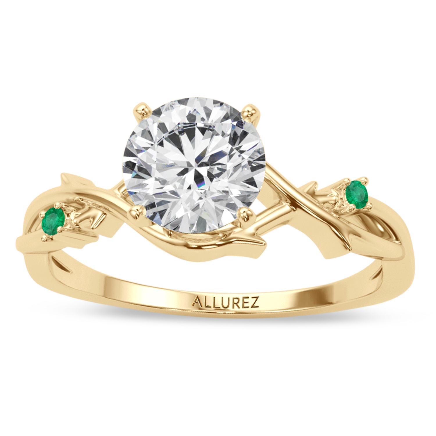 Emerald Vine Leaf Solitaire Engagement Ring 18K Yellow Gold (0.02ct)