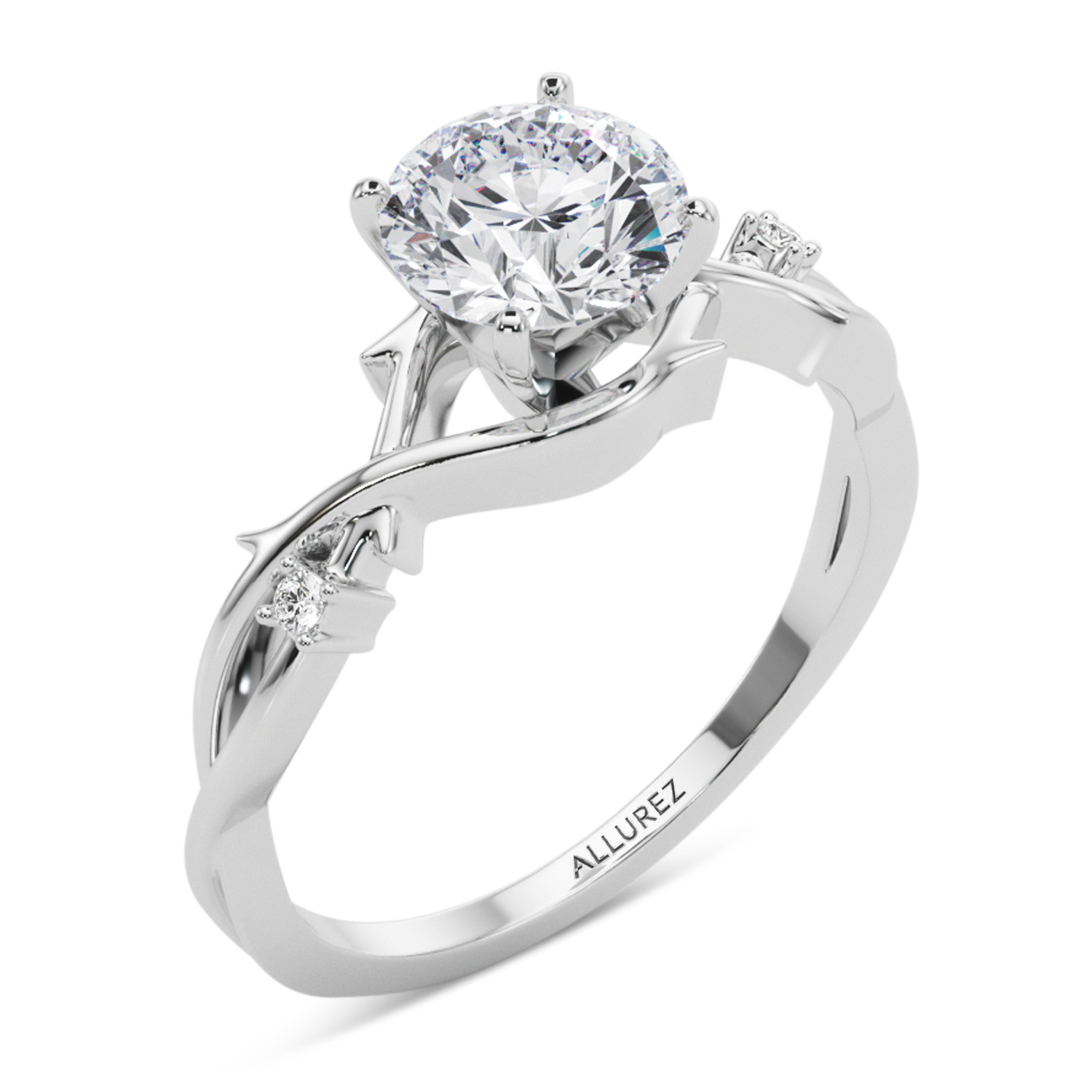 Lab Grown Diamond Vine Leaf Solitaire Engagement Ring 14K White Gold (0.02ct)