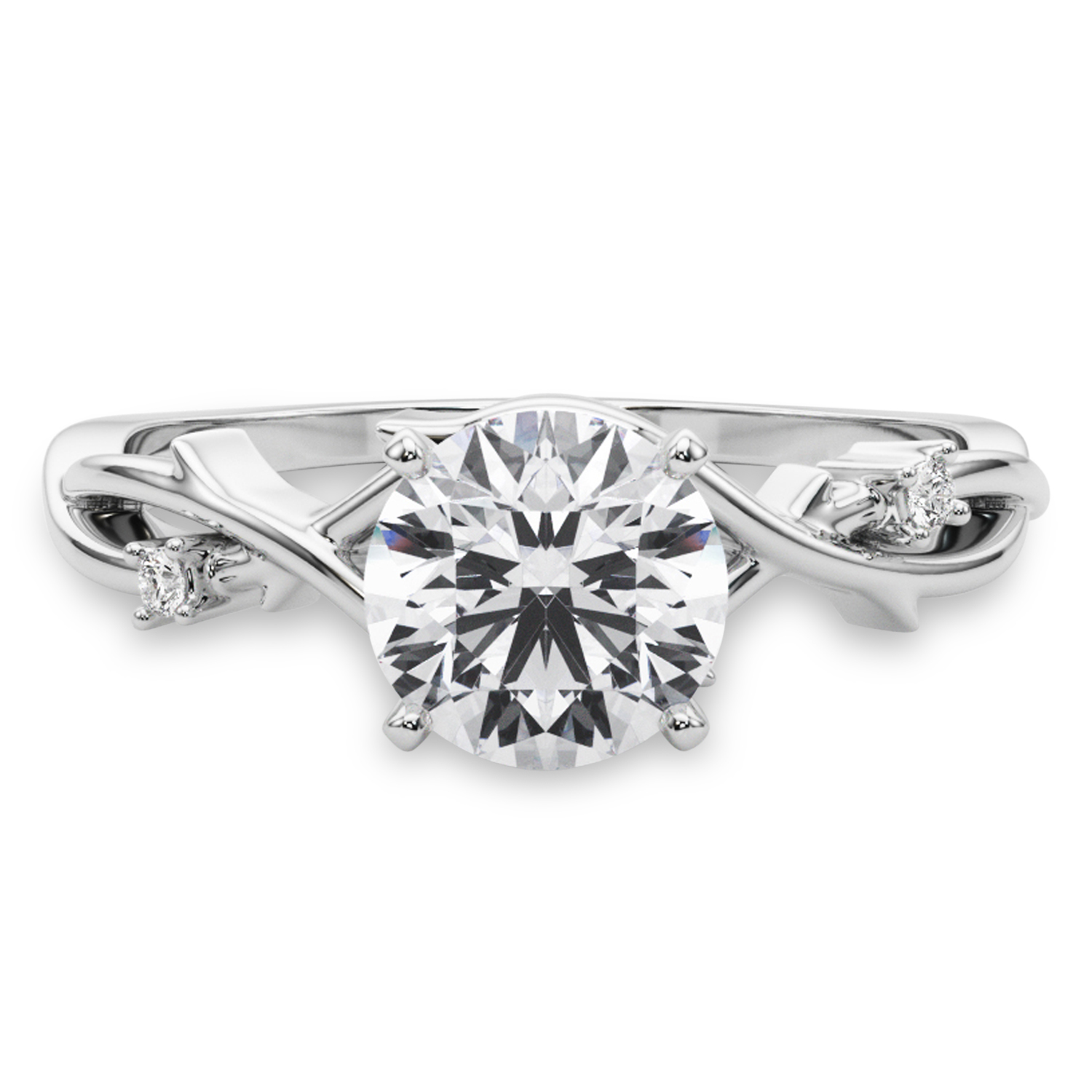 Lab Grown Diamond Vine Leaf Solitaire Engagement Ring 14K White Gold (0.02ct)