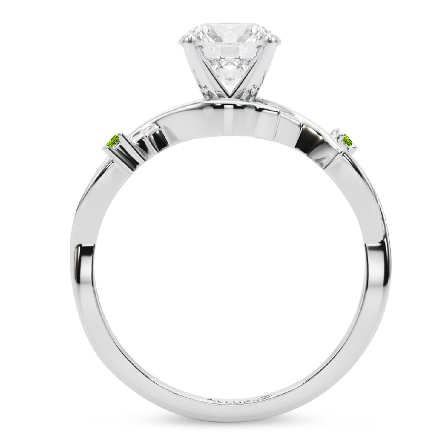 Peridot Vine Leaf Solitaire Engagement Ring 14K White Gold (0.02ct)
