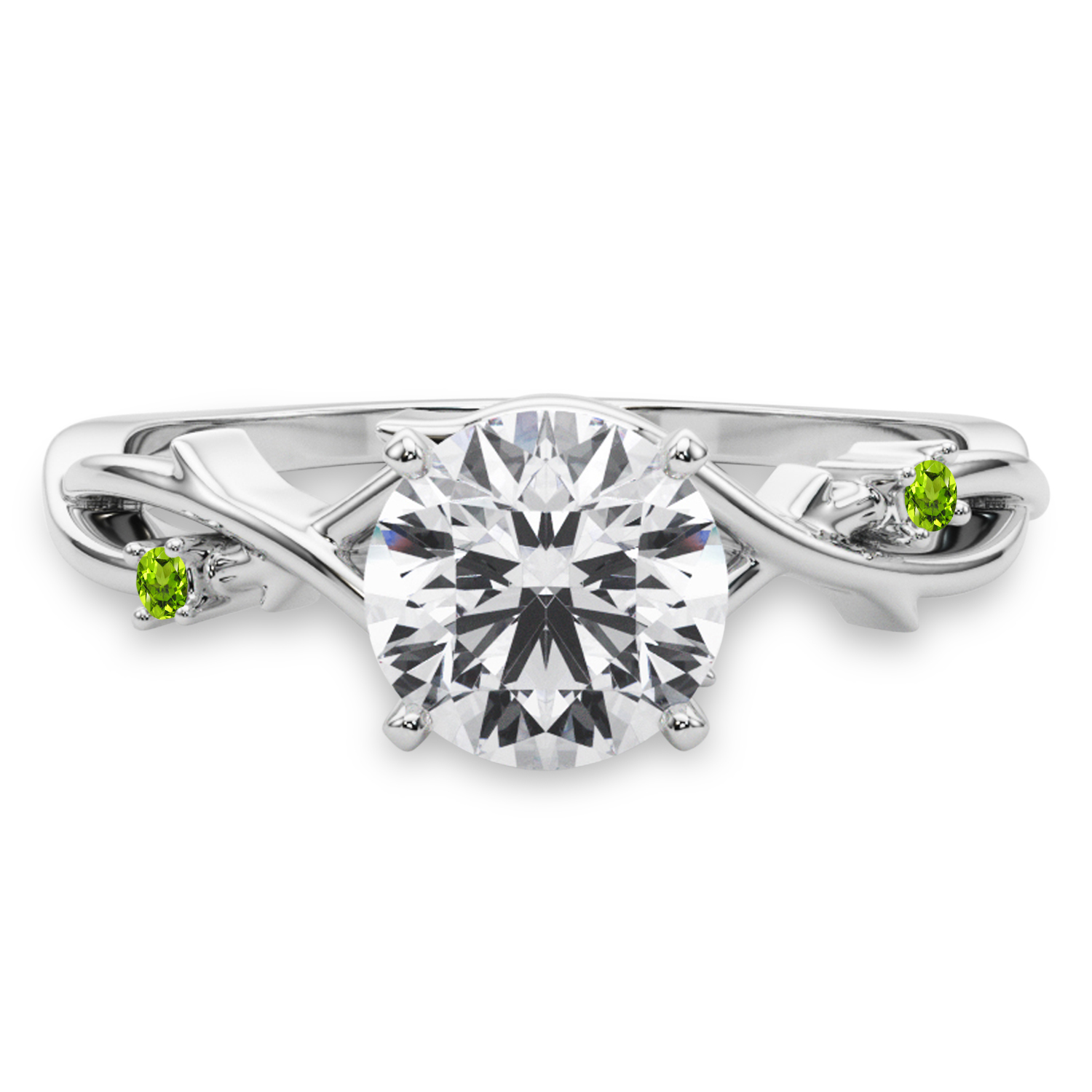 Peridot Vine Leaf Solitaire Engagement Ring 14K White Gold (0.02ct)