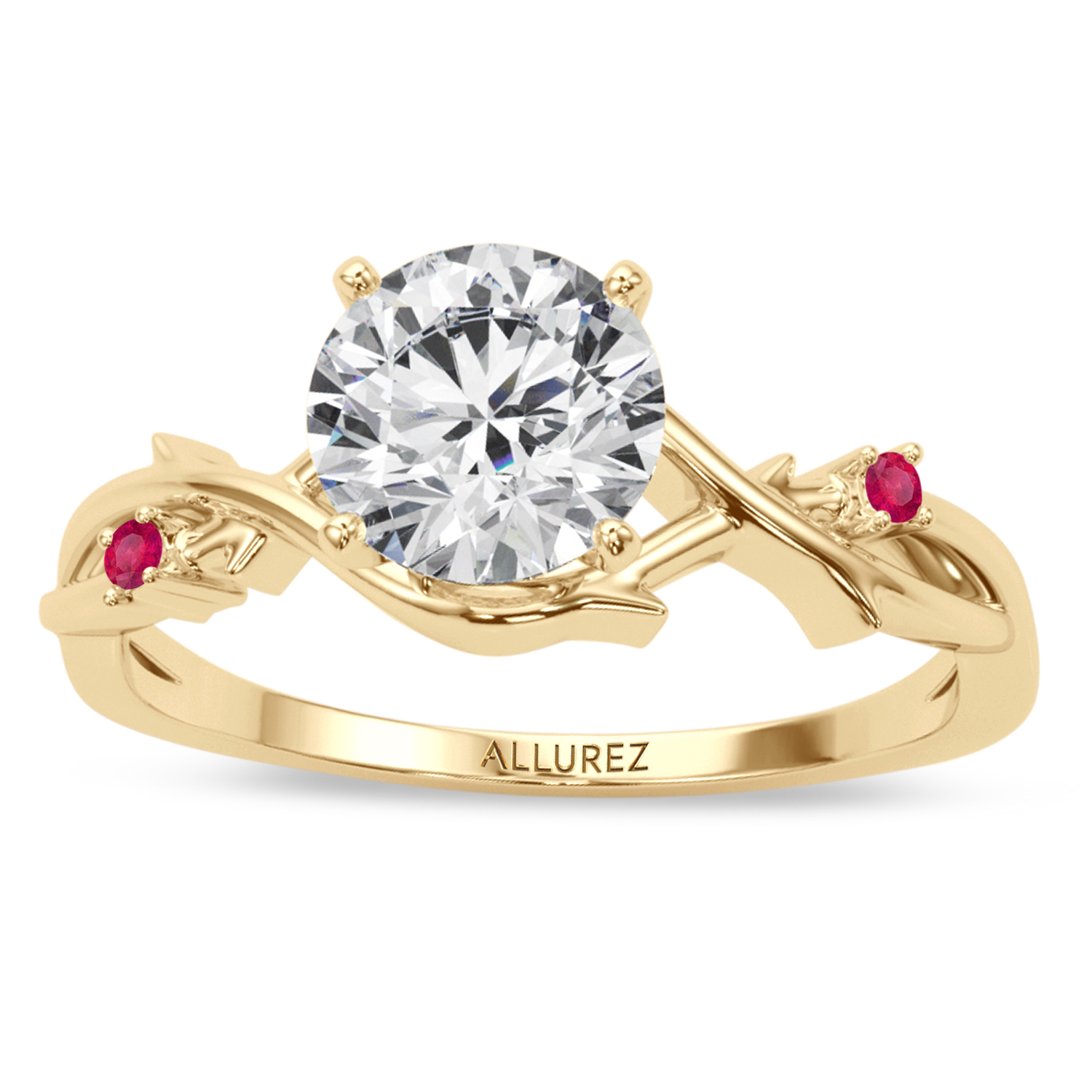 Ruby Vine Leaf Solitaire Engagement Ring 18K Yellow Gold (0.02ct)