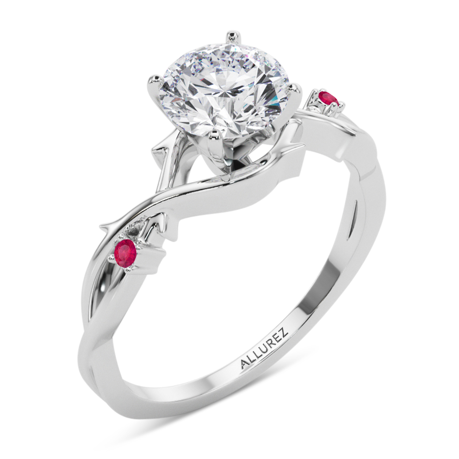 Ruby Vine Leaf Solitaire Engagement Ring  in Platinum (0.02ct)