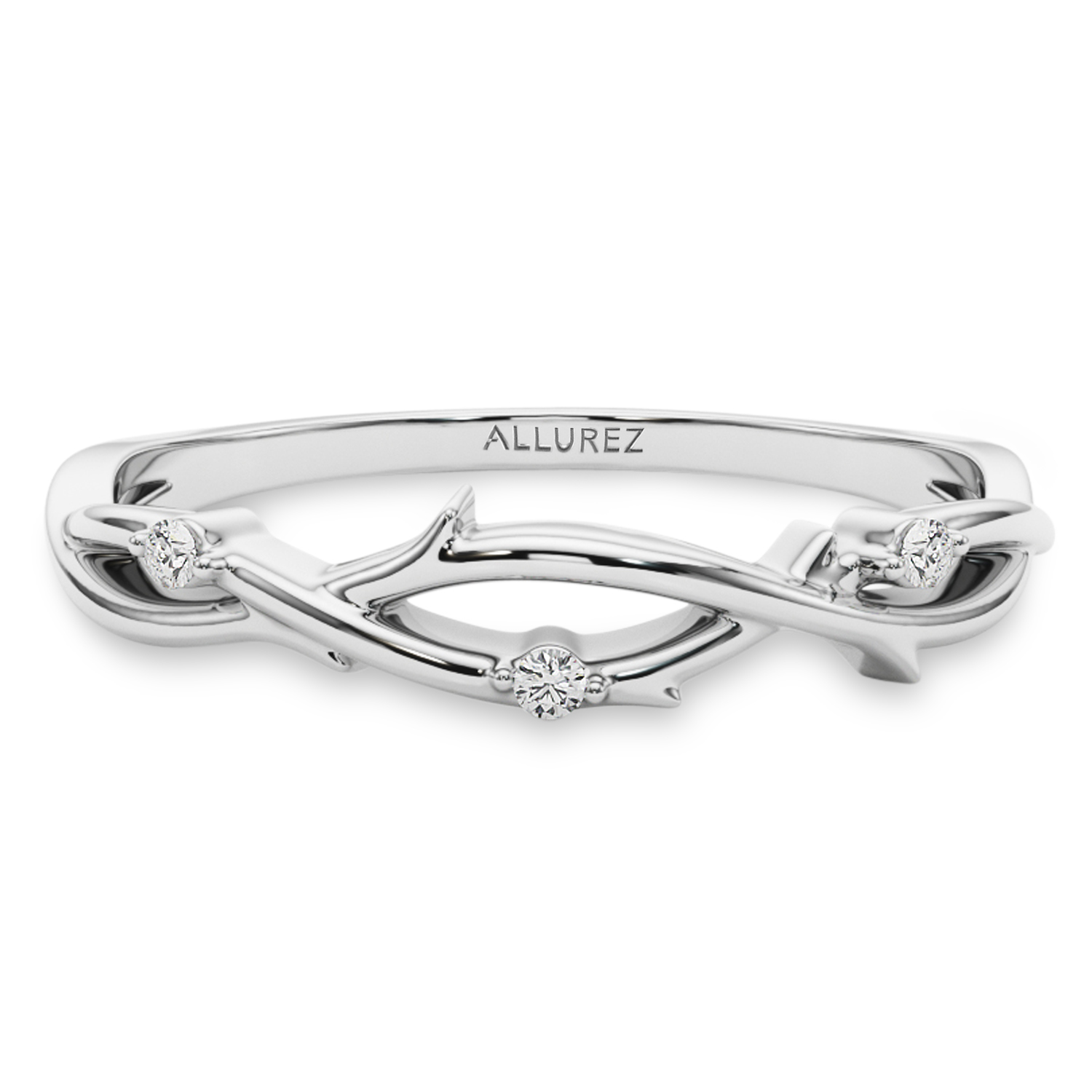 Lab Grown Diamond Vine Leaf Ring Wedding Band 14K White Gold (0.03ct)