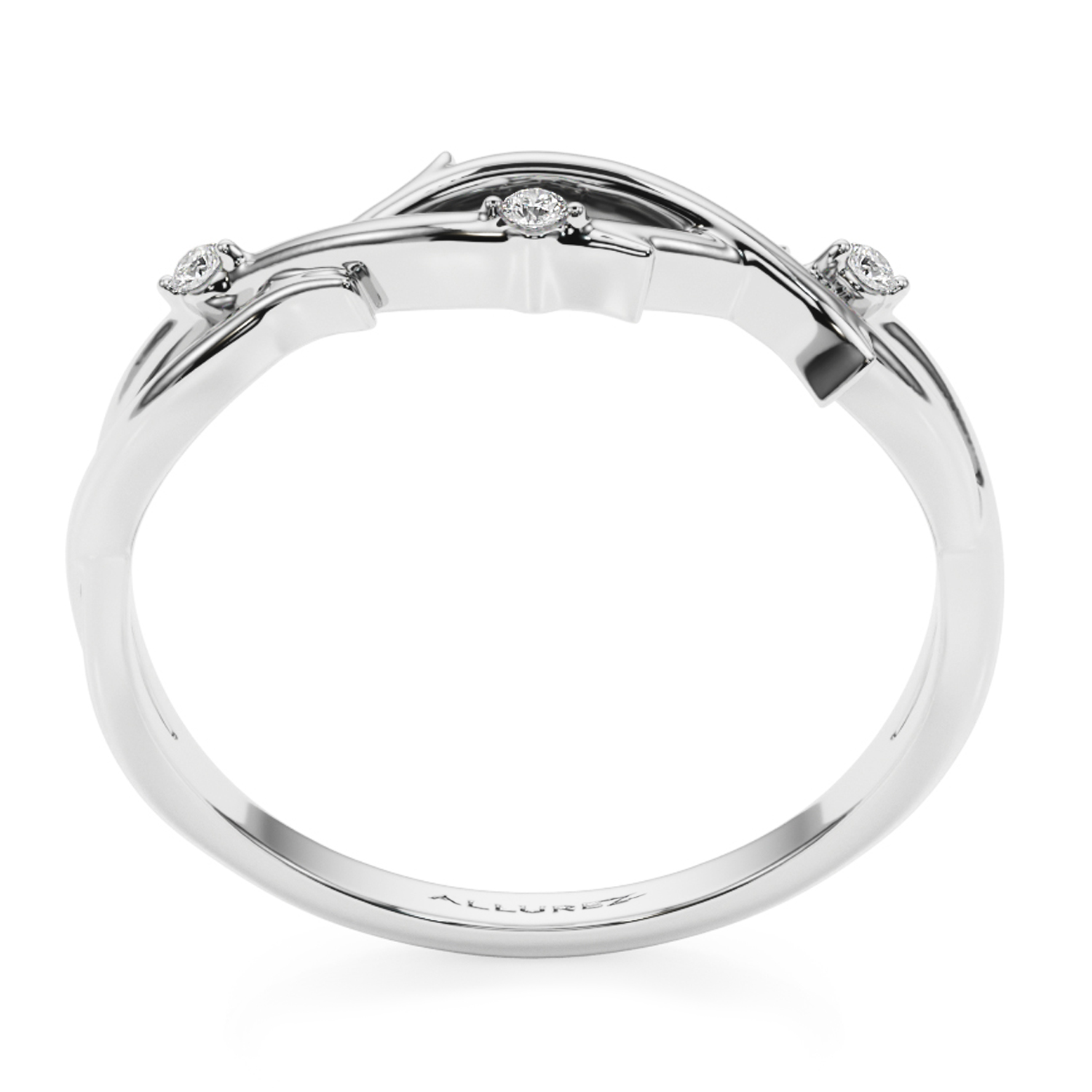 Lab Grown Diamond Vine Leaf Ring Wedding Band 14K White Gold (0.03ct)