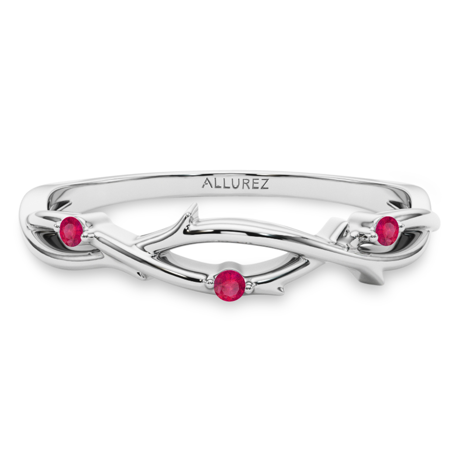 Round Ruby Vine Leaf Ring Wedding Band in Palladium (0.03ct)