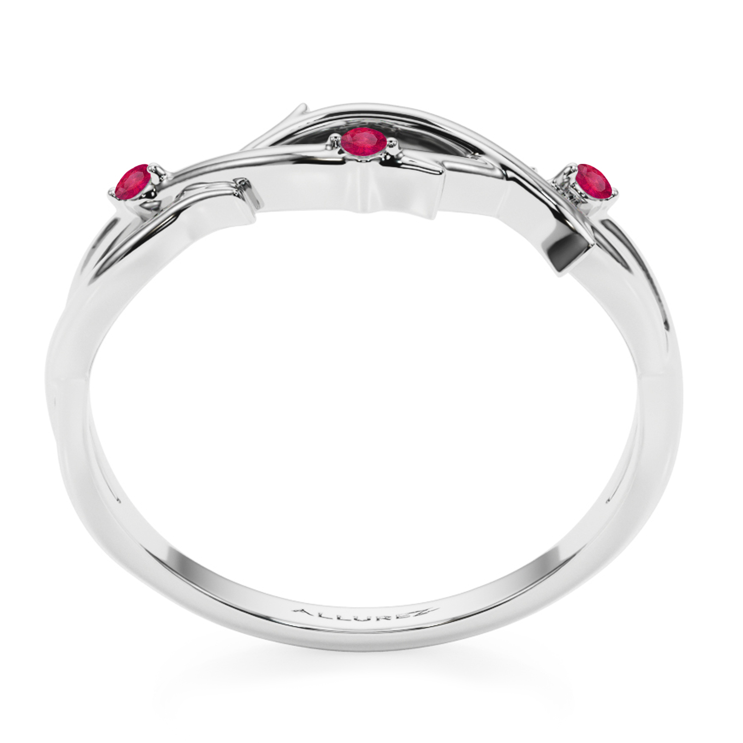 Round Ruby Vine Leaf Ring Wedding Band in Palladium (0.03ct)