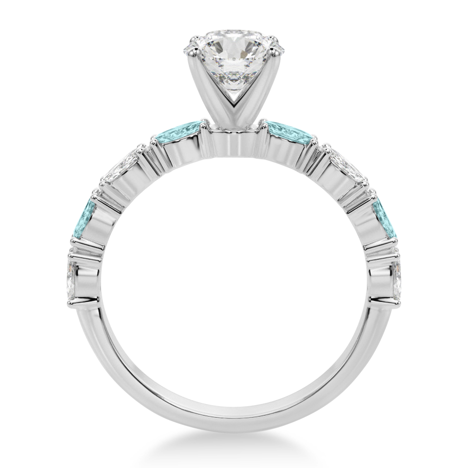 Alternating Diamond & Aquamarine Marquise Engagement Ring 14k White Gold (0.63ct)