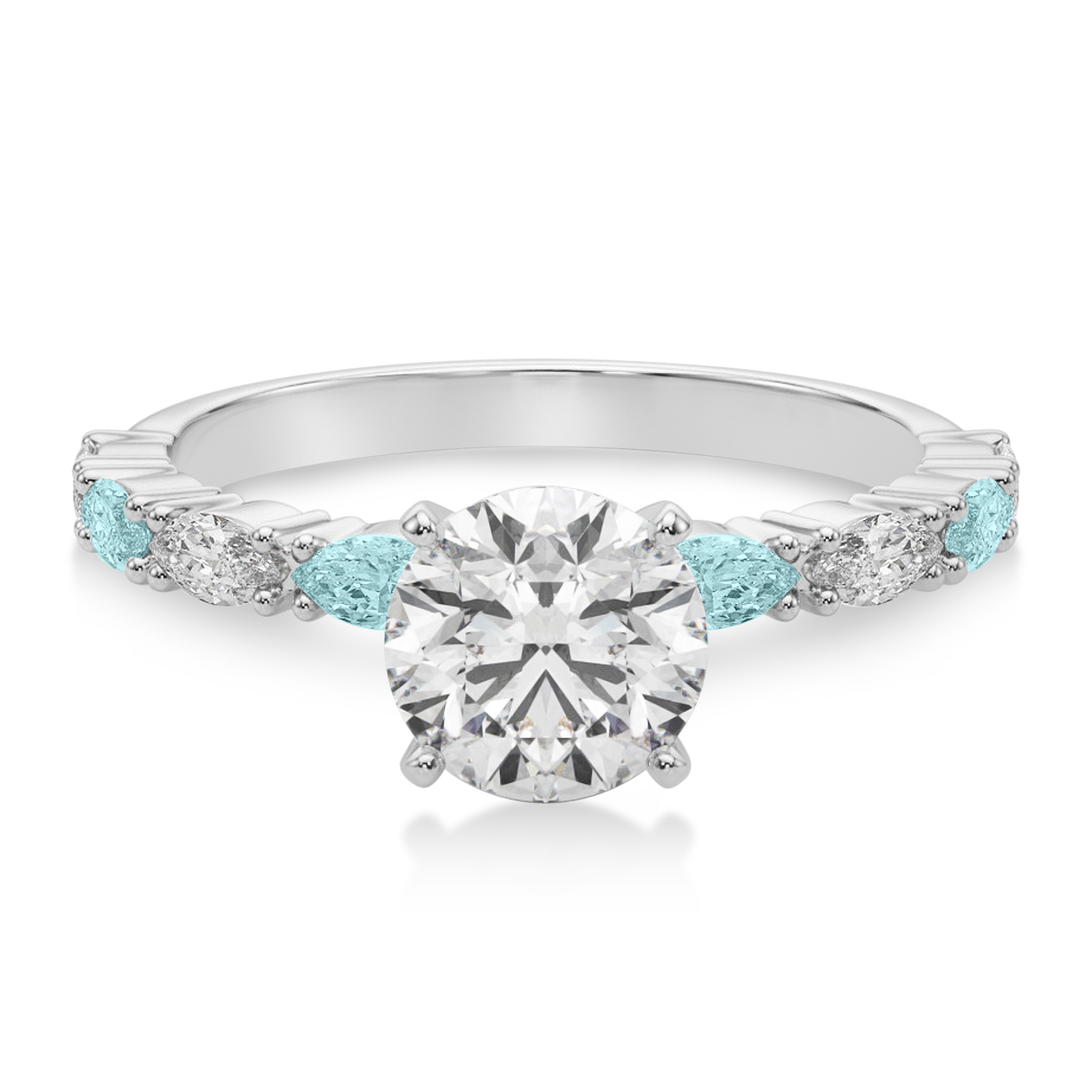 Alternating Diamond & Aquamarine Marquise Engagement Ring 14k White Gold (0.63ct)