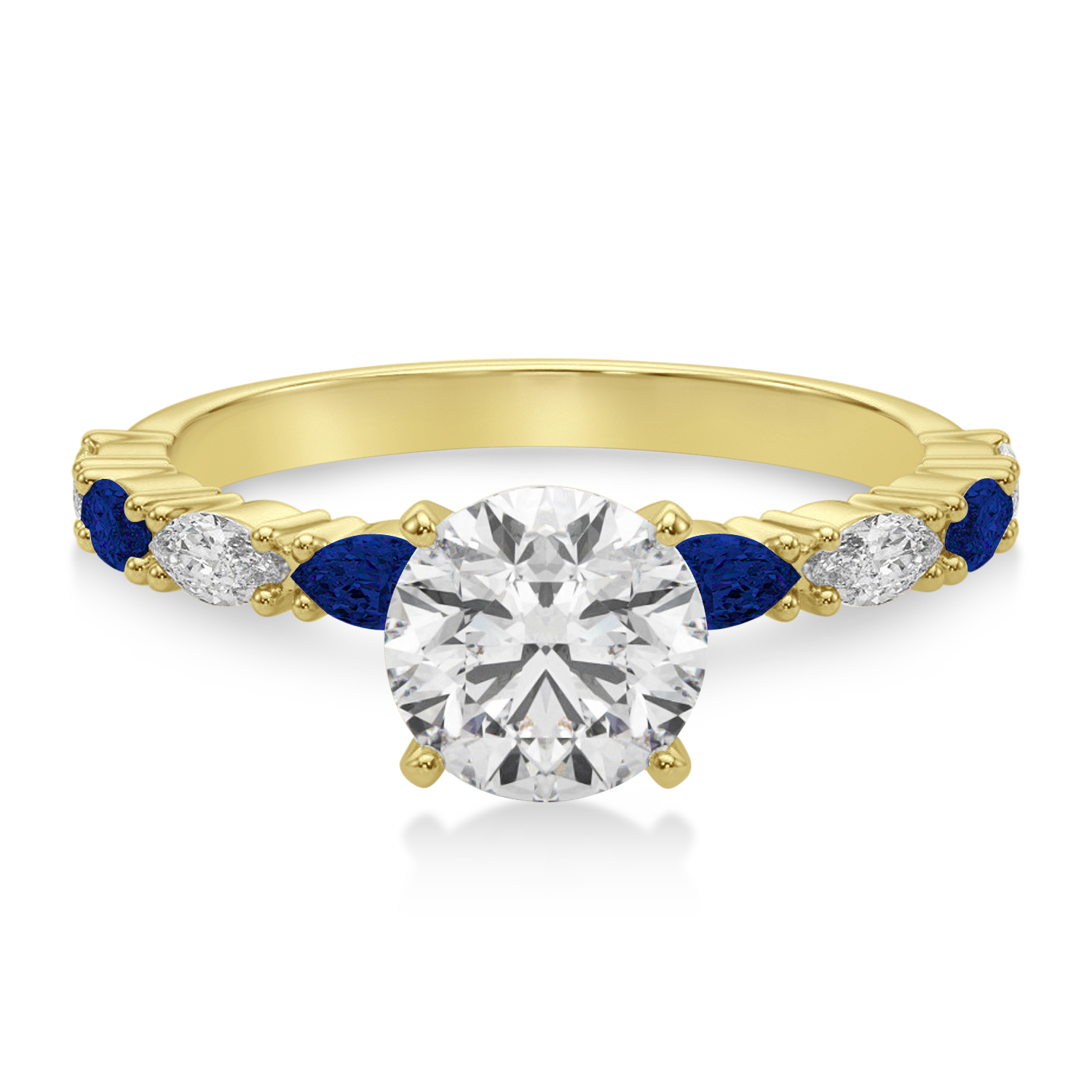 Alternating Diamond & Blue Sapphire Marquise Engagement Ring 14k Yellow Gold (0.63ct)