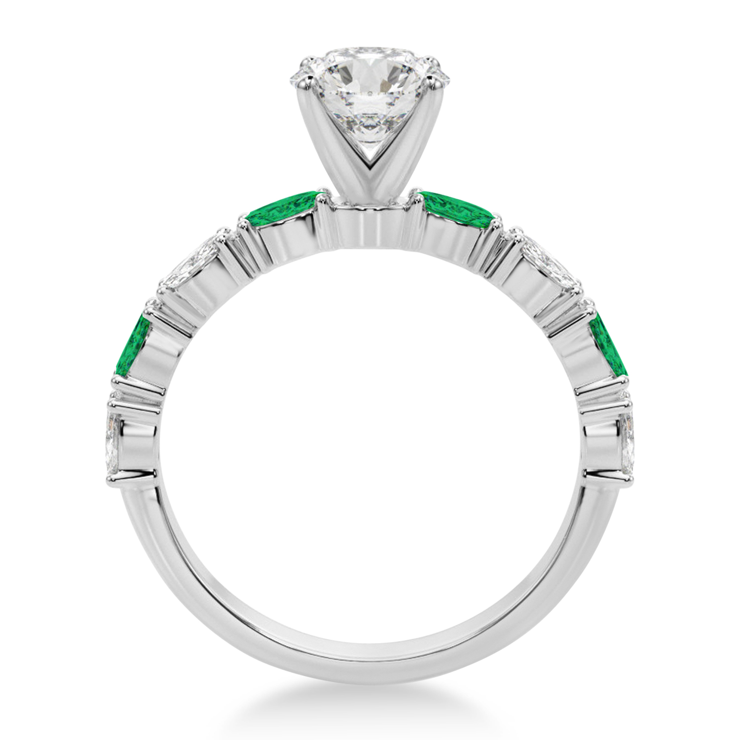 Alternating Diamond & Emerald Marquise Engagement Ring 14k White Gold (0.63ct)