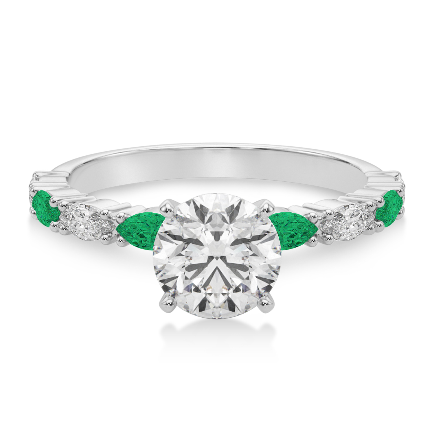 Alternating Diamond & Emerald Marquise Engagement Ring 14k White Gold (0.63ct)