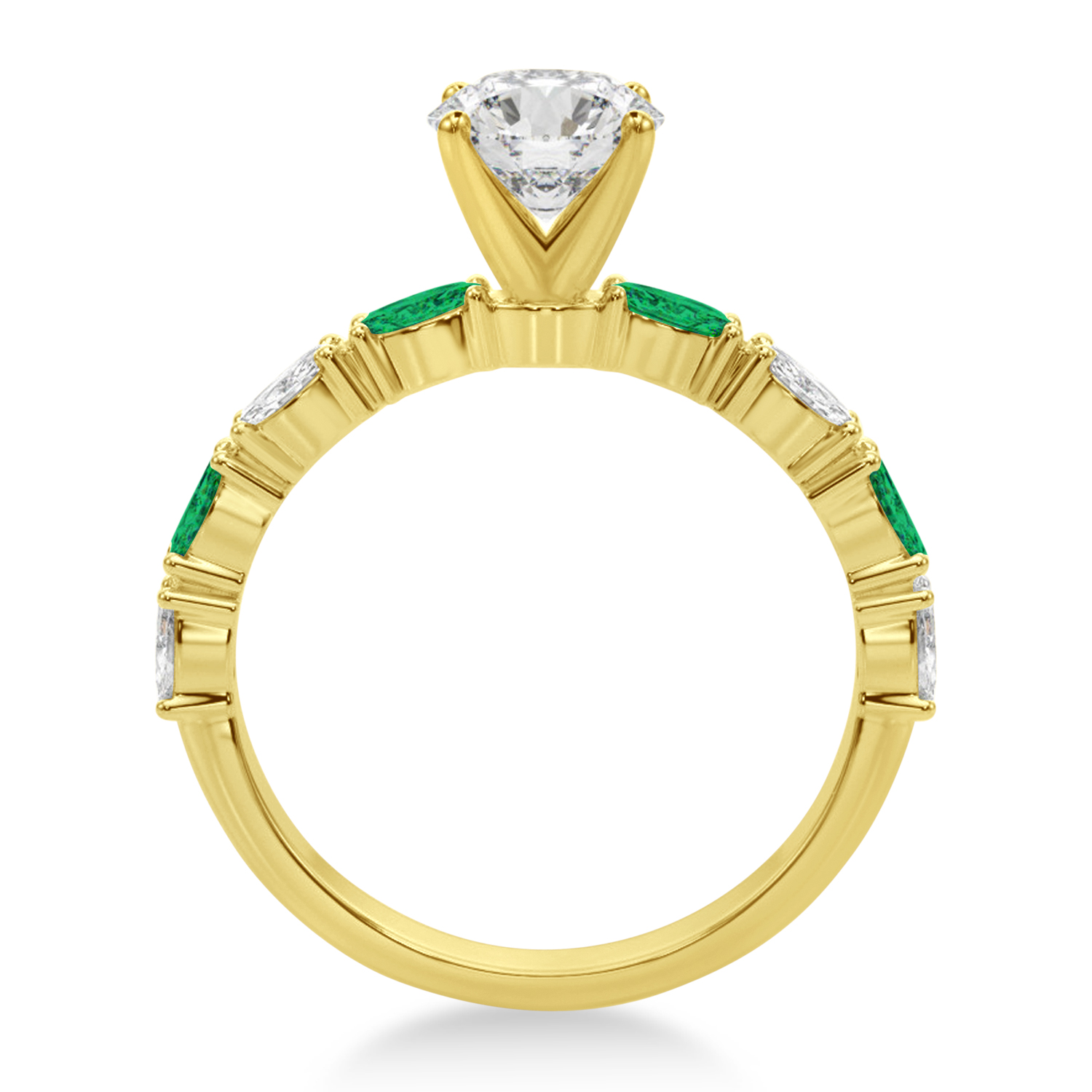 Alternating Diamond & Emerald Marquise Engagement Ring 14k Yellow Gold (0.63ct)