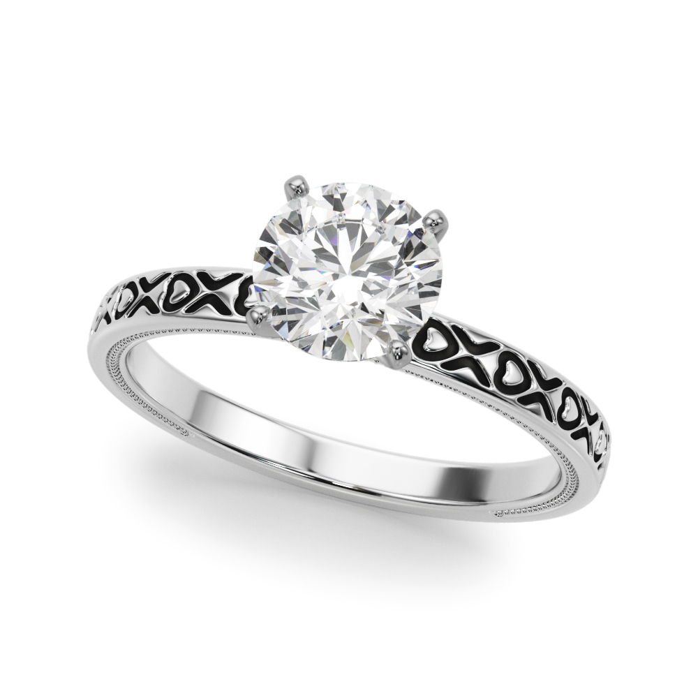 Vintage Style Heart  Engraved Bridal Set 14K White Gold