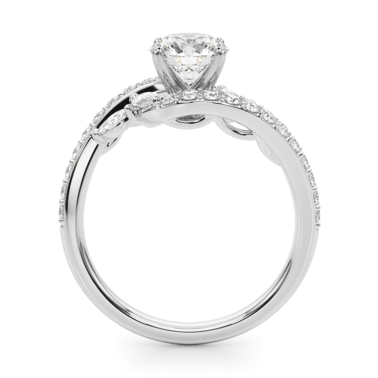 Swirl Design Lab Grown Diamond & Marquise Engagement Ring 14K White Gold (0.63ct)