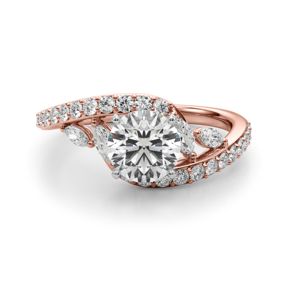 Swirl Design Round & Marquise Diamond Engagement Ring 18K Rose Gold (0.63ct)