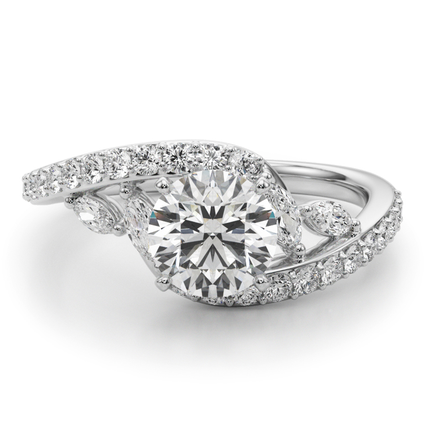 Swirl Design Lab Grown Diamond & Marquise Engagement Ring in Palladium (0.63ct)