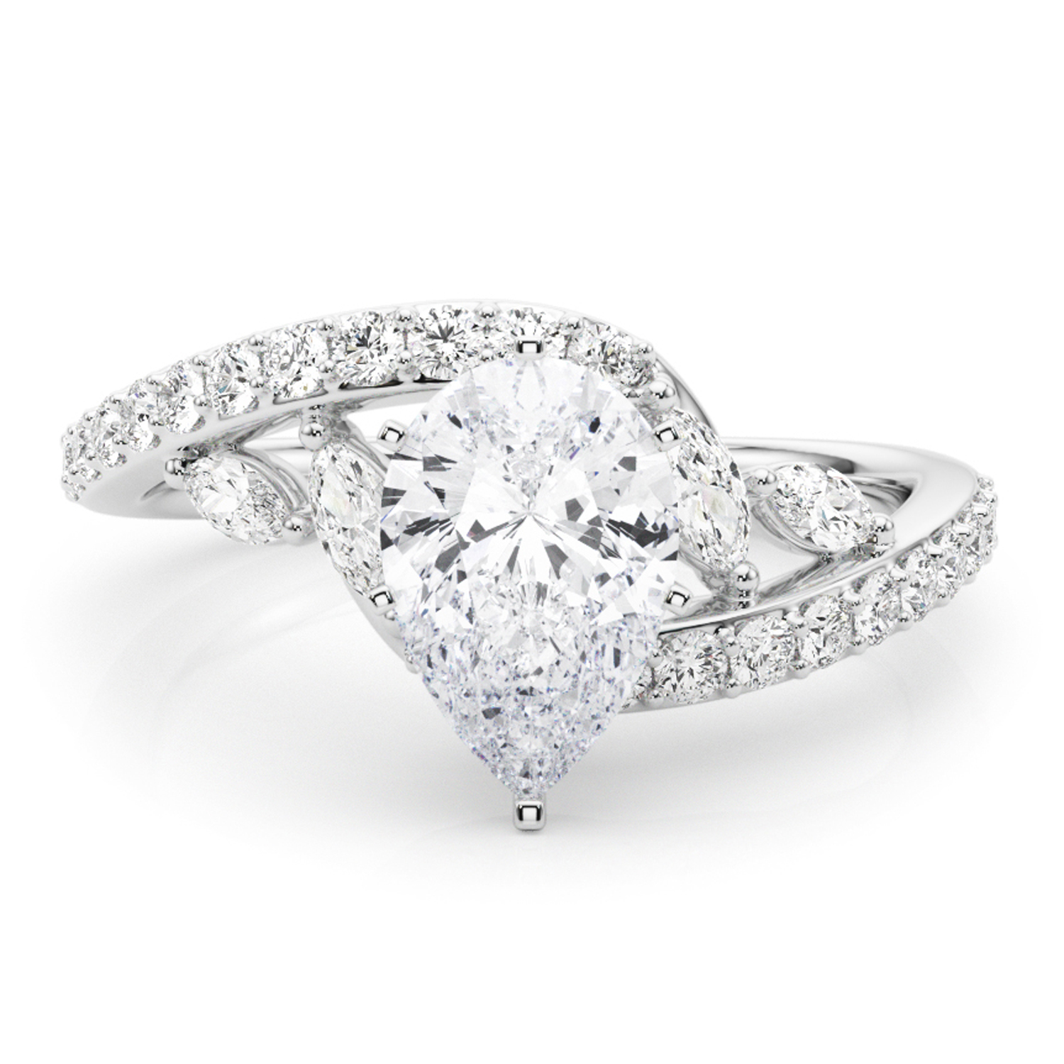 Swirl Design Lab Grown Diamond & Marquise Bridal Set in Palladium (0.96ct)