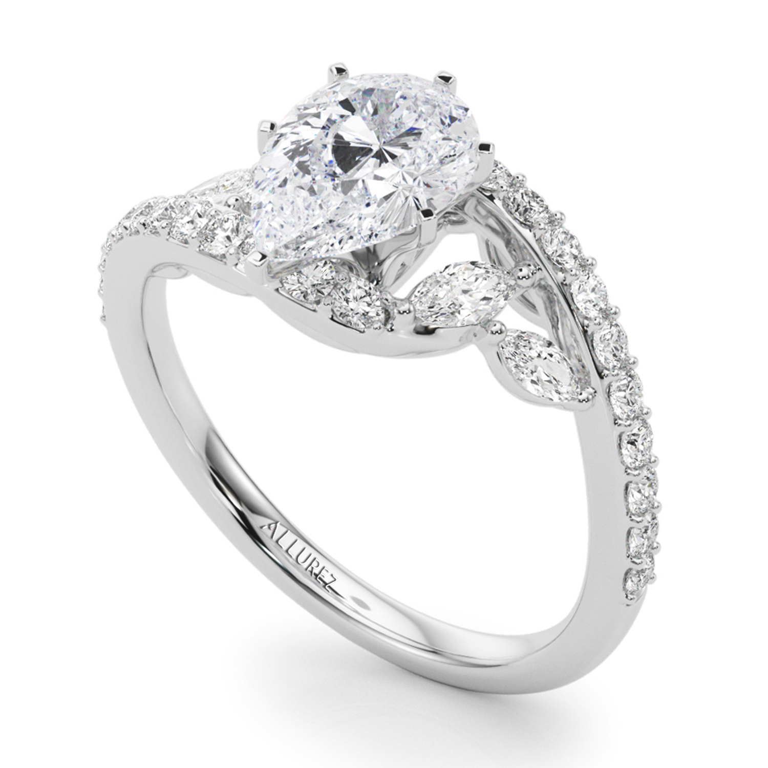 Swirl Design Lab Grown Diamond & Marquise Bridal Set in Palladium (0.96ct)