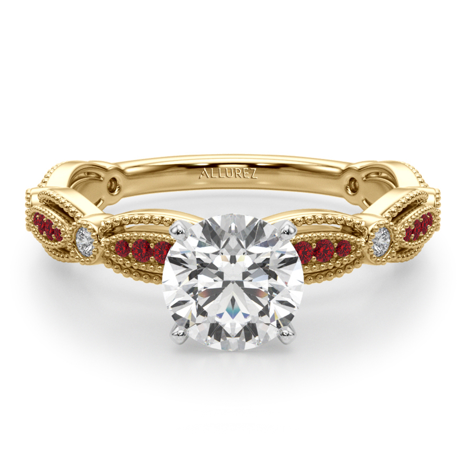 Antique Style Ruby & Diamond Engagement Ring 14K Yellow Gold (0.20ct)