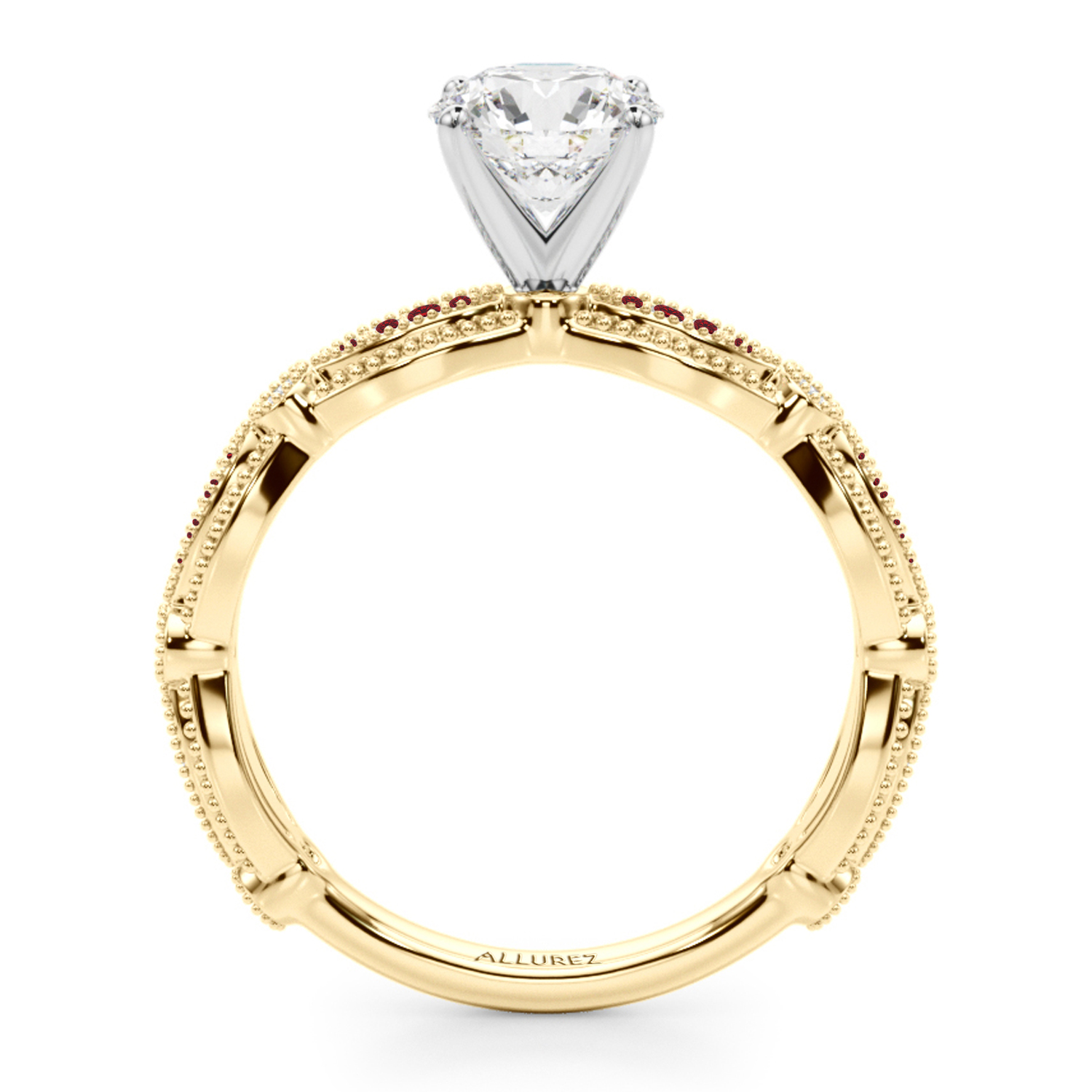 Antique Style Ruby & Diamond Engagement Ring 14K Yellow Gold (0.20ct)