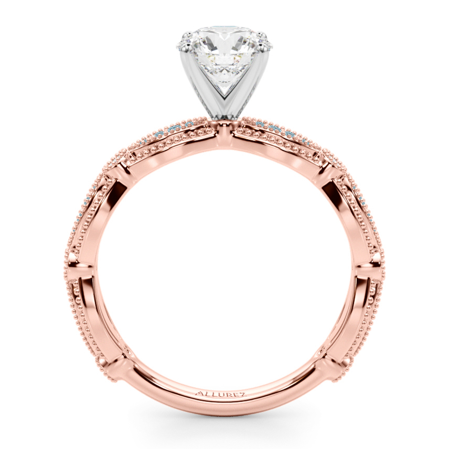 Antique Style Aquamarine & Diamond Bridal Ring Set 14K Rose Gold (0.40ct)