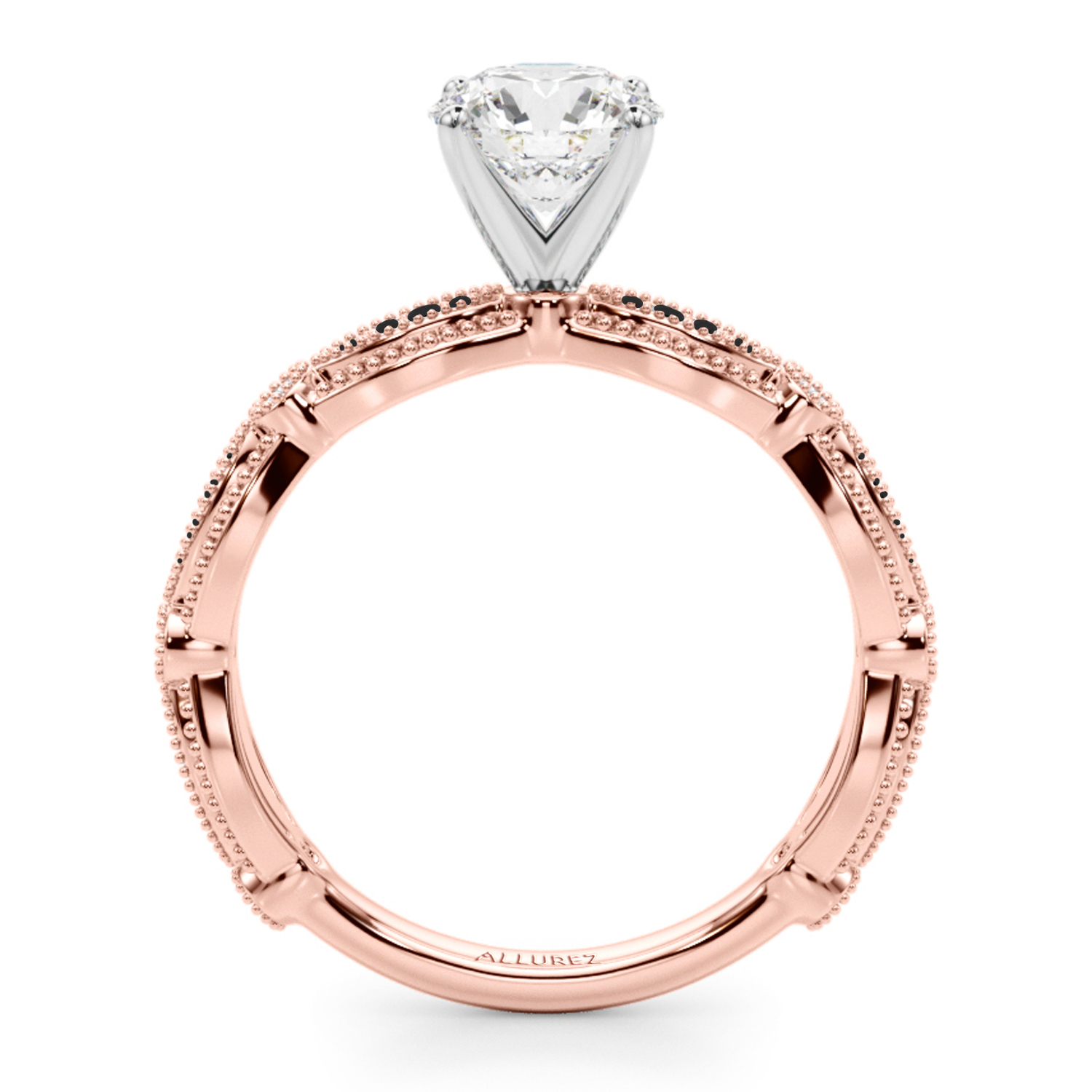 Antique Style Lab Blue Sapphire & Lab Grown Diamond Bridal Ring Set 14K Rose Gold (0.40ct)