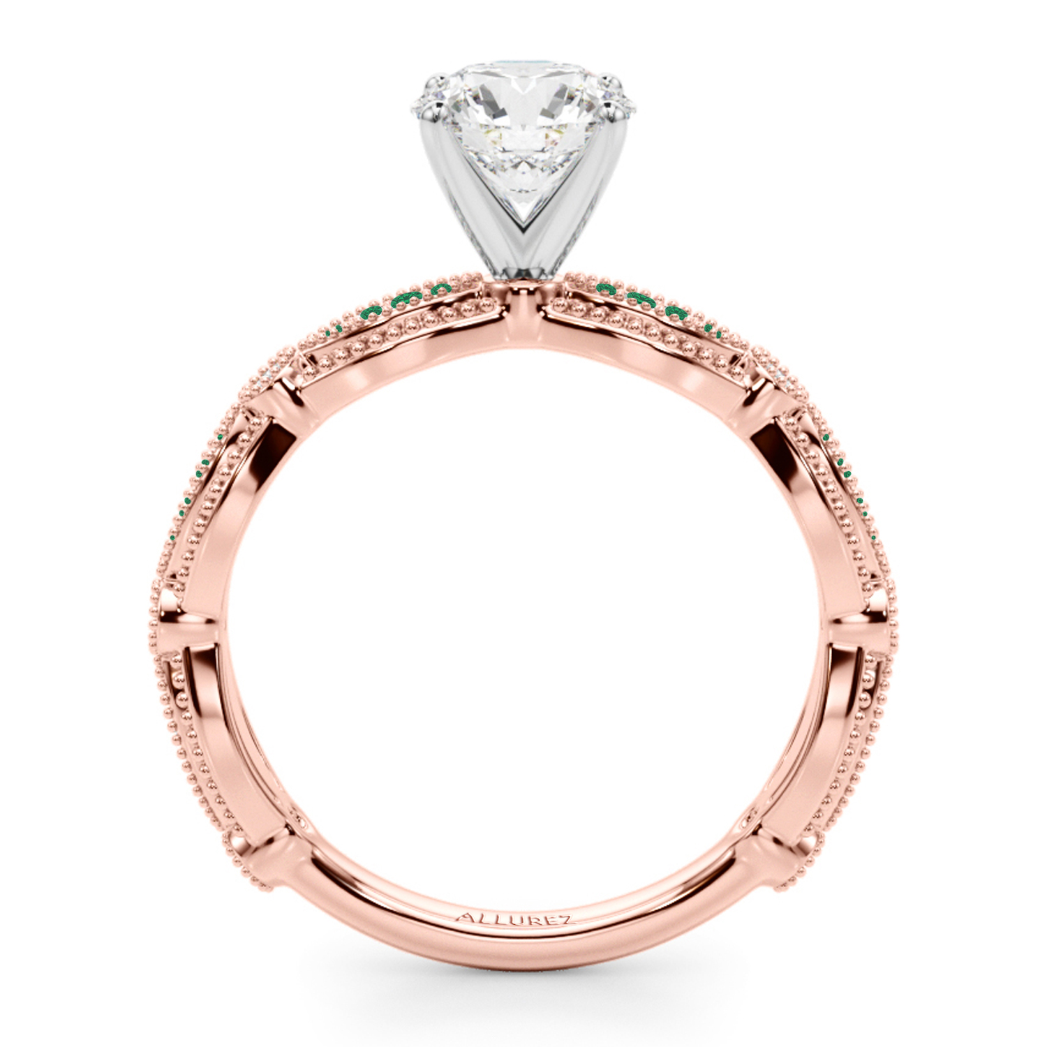 Antique Style Emerald & Diamond Bridal Ring Set 14K Rose Gold (0.40ct)