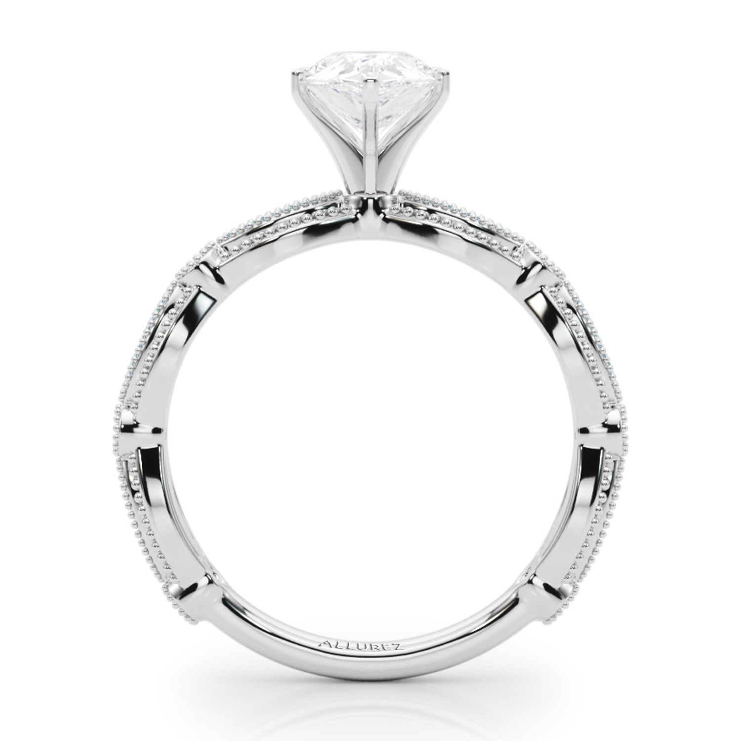 Antique Style Aquamarine & Diamond Bridal Ring Set 14K White Gold (0.40ct)