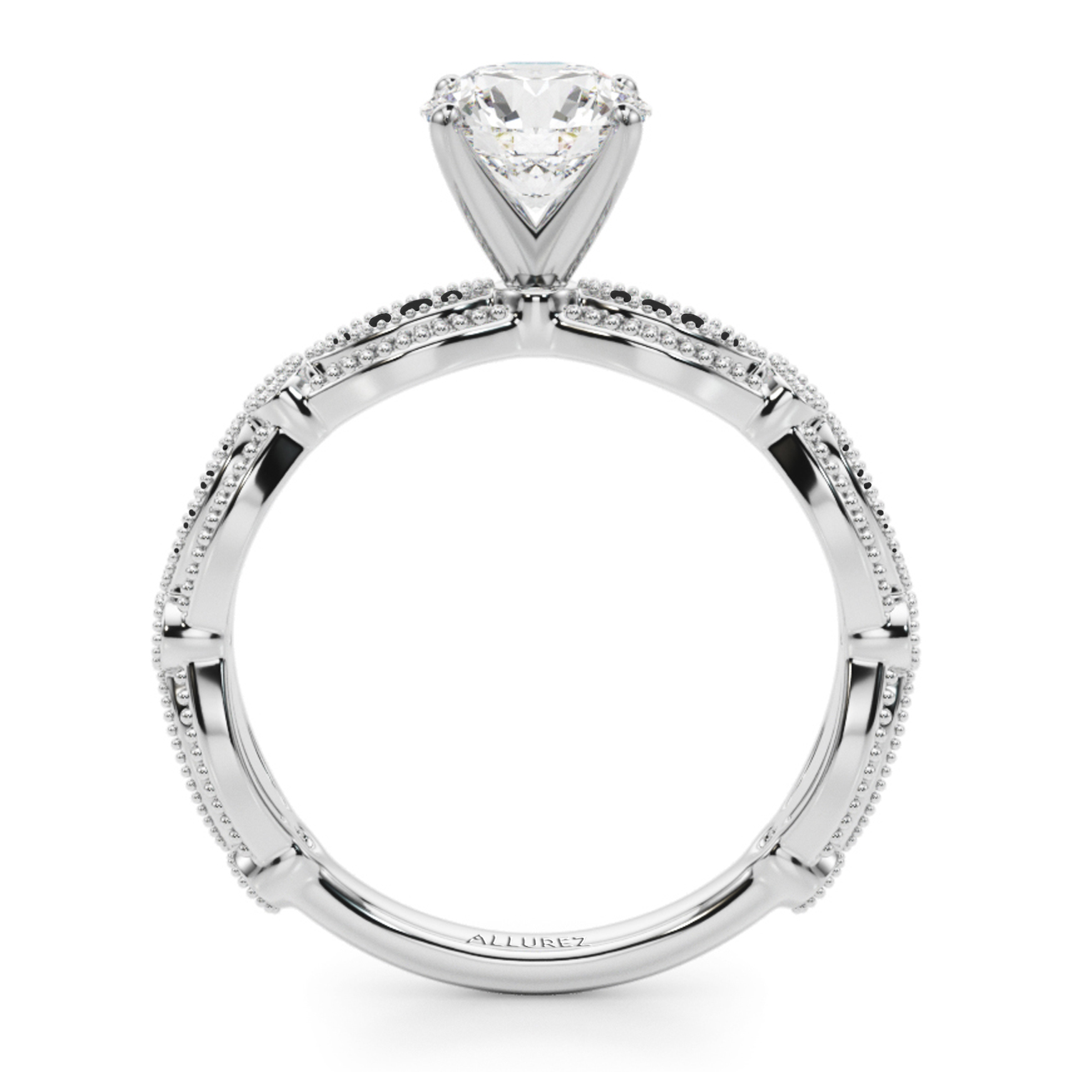 Antique Style Lab Blue Sapphire & Lab Grown Diamond Bridal Ring Set 14K White Gold (0.40ct)