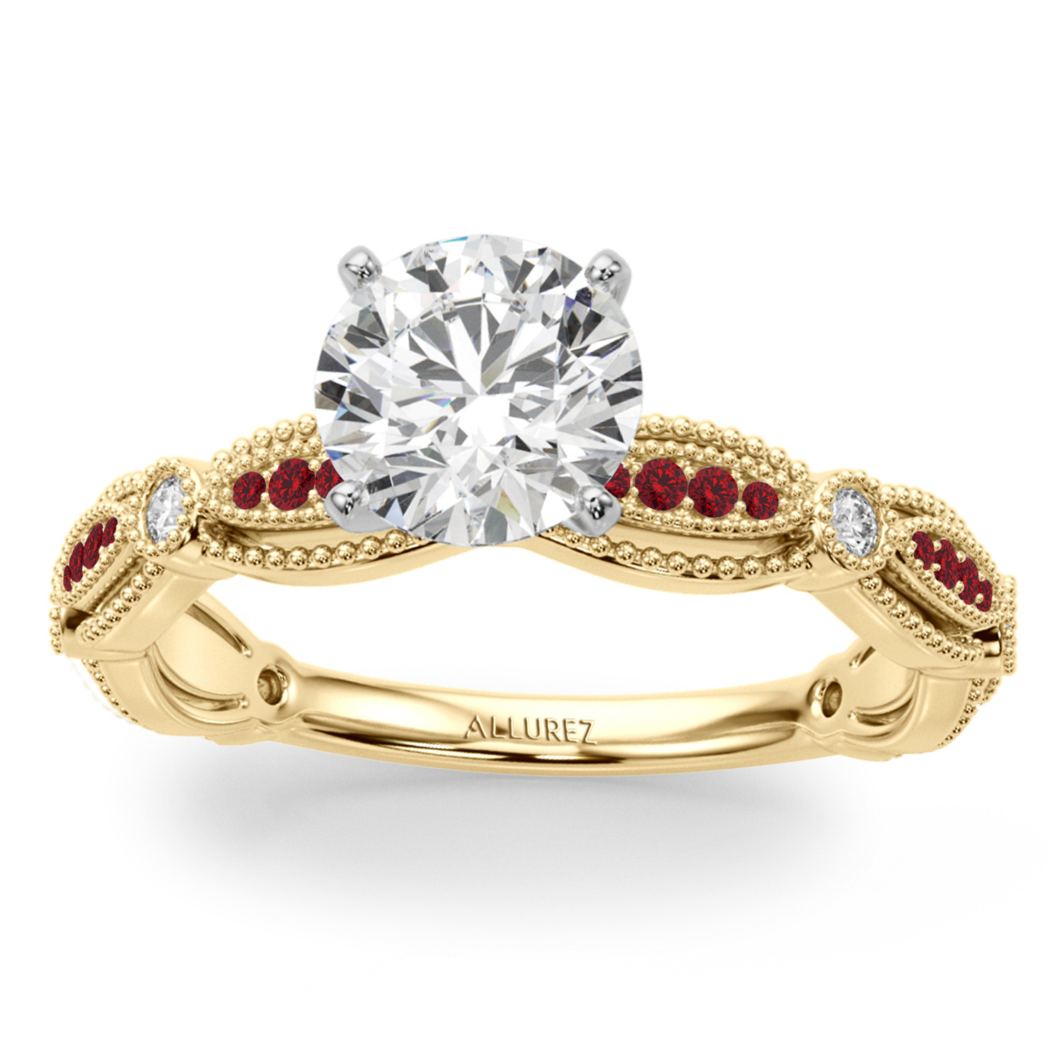 Antique Style Ruby & Diamond Bridal Ring Set 14K Yellow Gold (0.40ct)