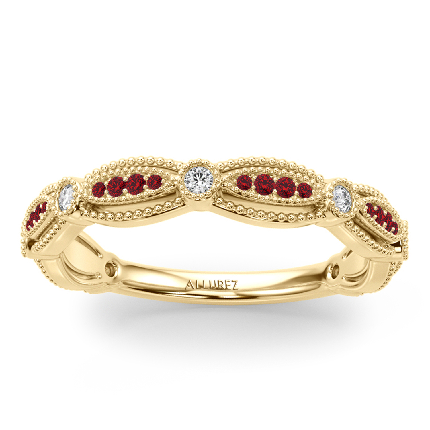 Antique Style Ruby & Diamond Bridal Ring Set 14K Yellow Gold (0.40ct)