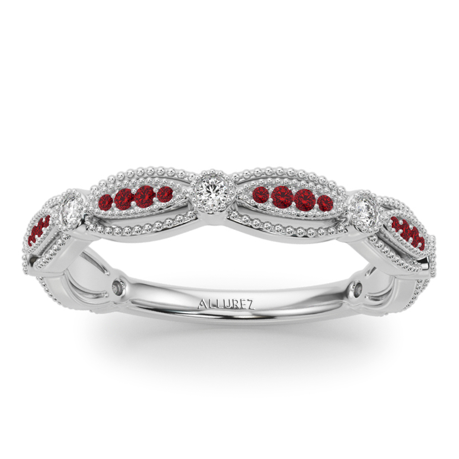 Antique Style Lab Ruby & Lab Grown Diamond Bridal Ring Set in Palladium (0.40ct)