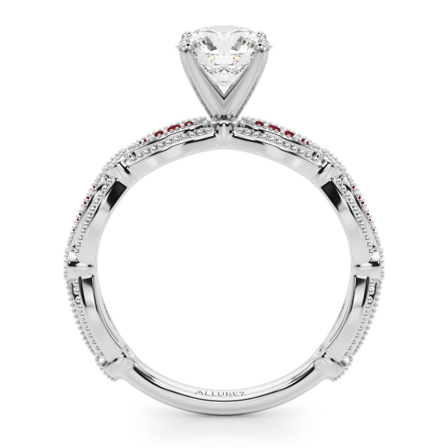 Antique Style Lab Ruby & Lab Grown Diamond Bridal Ring Set in Palladium (0.40ct)