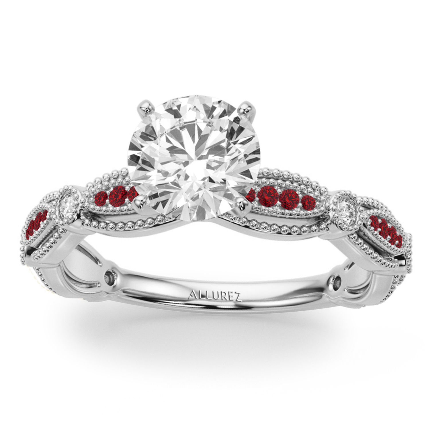 Antique Style Ruby & Diamond Bridal Ring Set in Palladium (0.40ct)