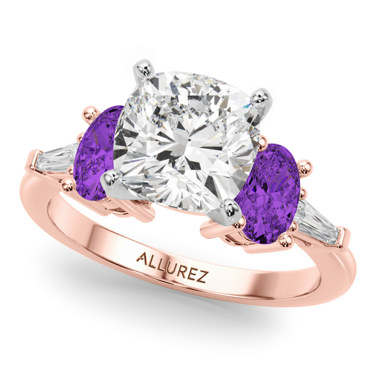 Cushion Cut Lab Grown Diamond & Oval Amethyst Engagement Ring 14K Rose Gold (3.98ct)