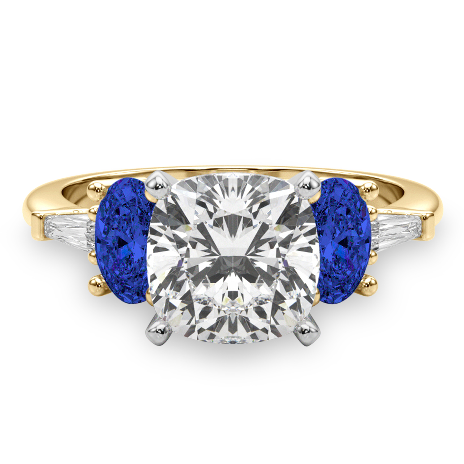 Cushion Cut Lab Grown Diamond & Oval Blue Sapphire Engagement Ring 14K Yellow Gold (4.32ct)