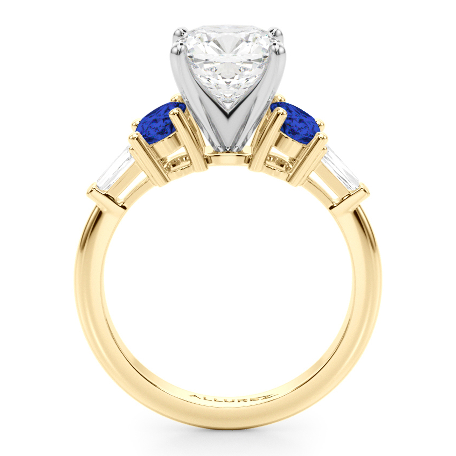 Cushion Cut Lab Grown Diamond & Oval Blue Sapphire Engagement Ring 14K Yellow Gold (4.32ct)