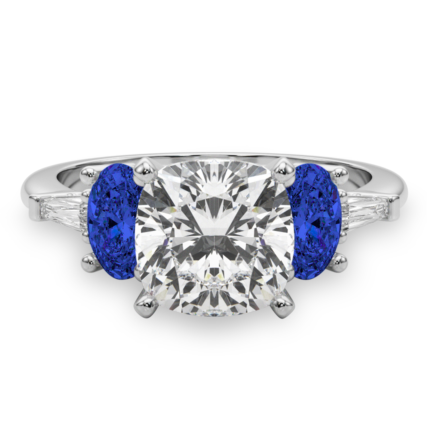 Cushion Cut Lab Grown Diamond & Oval Blue Sapphire Engagement Ring in Platinum (4.32ct)