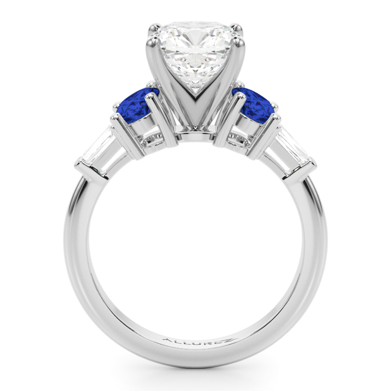 Cushion Cut Lab Grown Diamond & Oval Blue Sapphire Engagement Ring in Platinum (4.32ct)