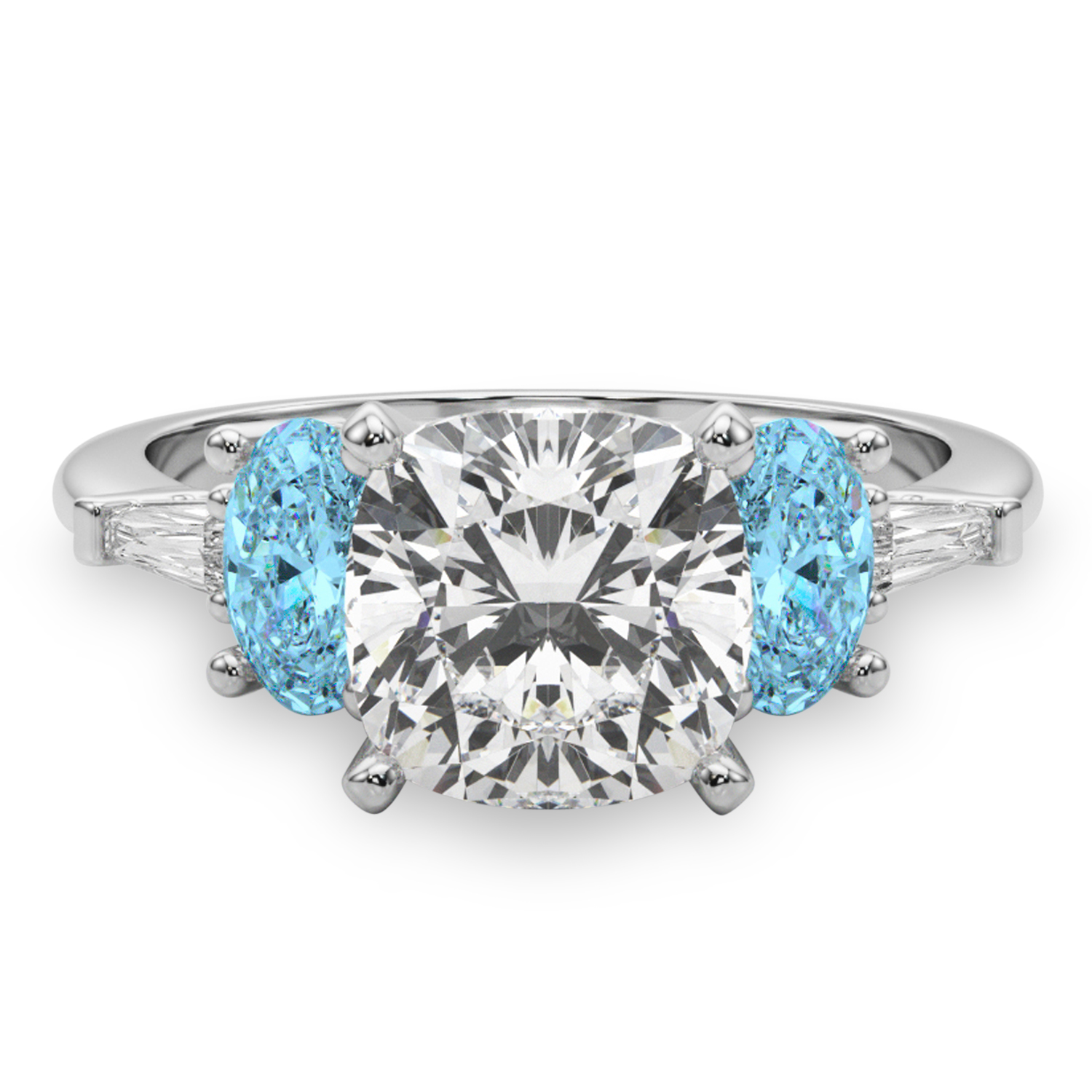 Cushion Cut Lab Grown Diamond & Oval Blue Topaz Engagement Ring 14K White Gold (4.18ct)