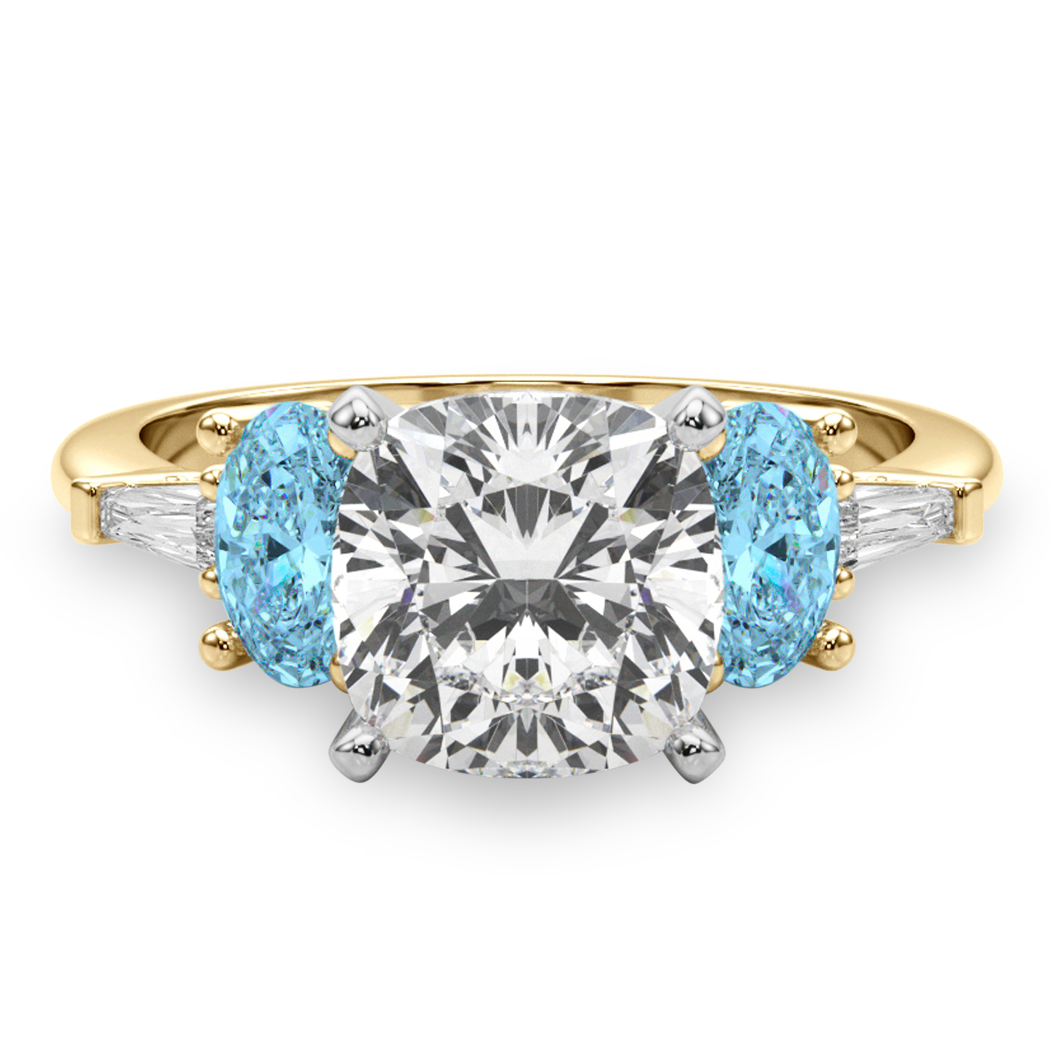 Cushion Cut Lab Grown Diamond & Oval Blue Topaz Engagement Ring 14K Yellow Gold (4.18ct)