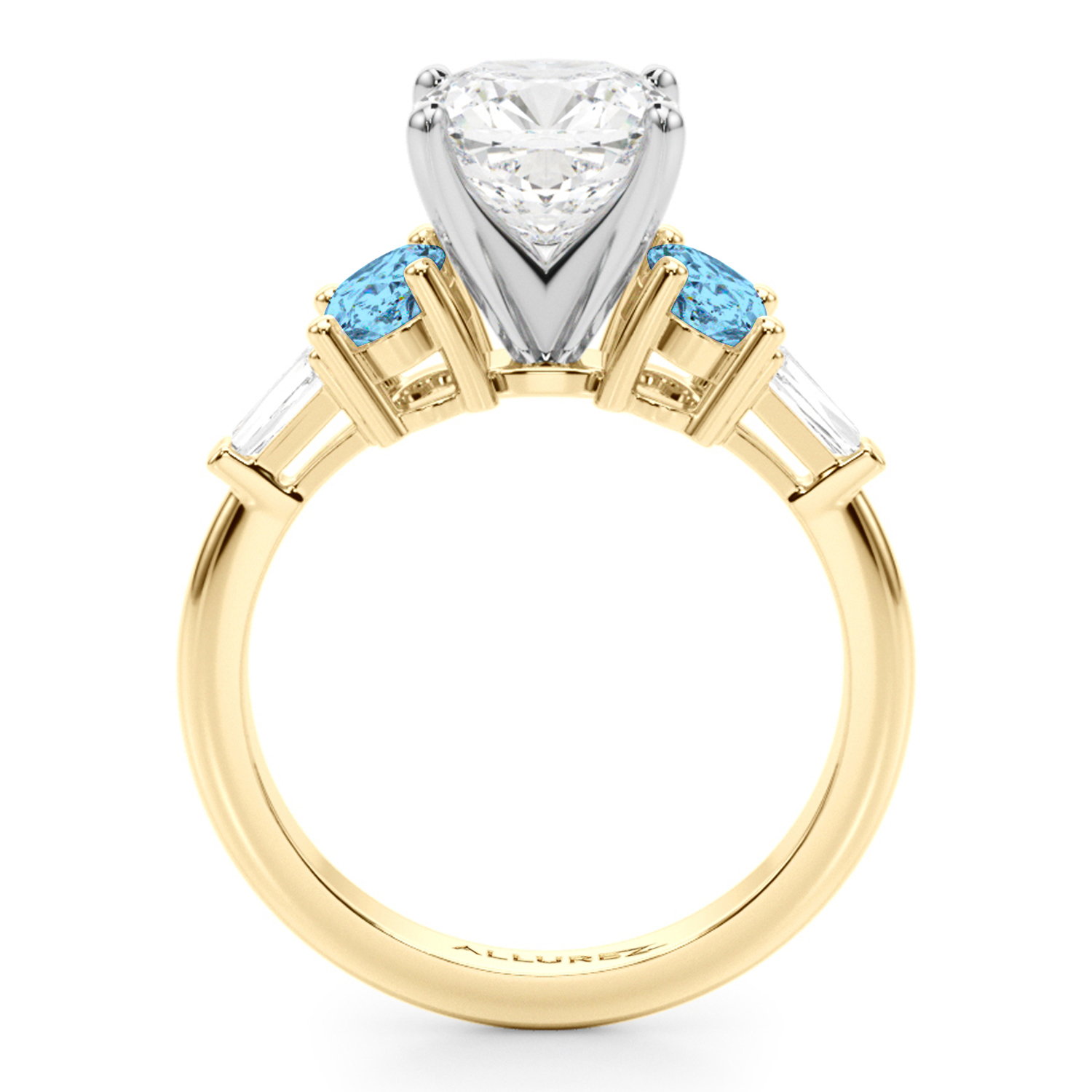 Cushion Cut Lab Grown Diamond & Oval Blue Topaz Engagement Ring 14K Yellow Gold (4.18ct)