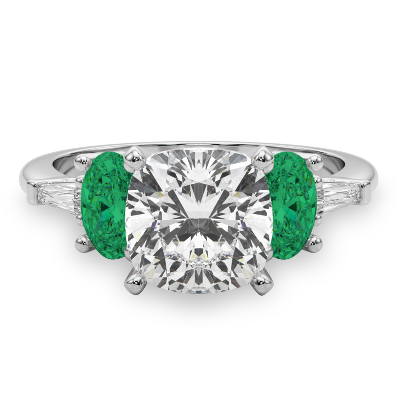Cushion Cut Lab Grown Diamond & Oval Emerald Engagement Ring 14K White Gold (3.98ct)