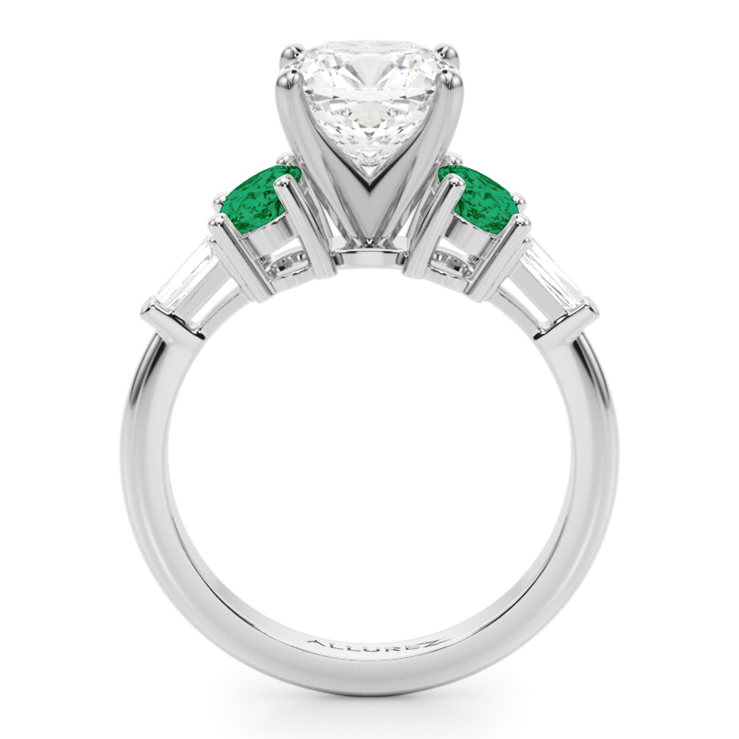 Cushion Cut Lab Grown Diamond & Oval Emerald Engagement Ring 14K White Gold (3.98ct)