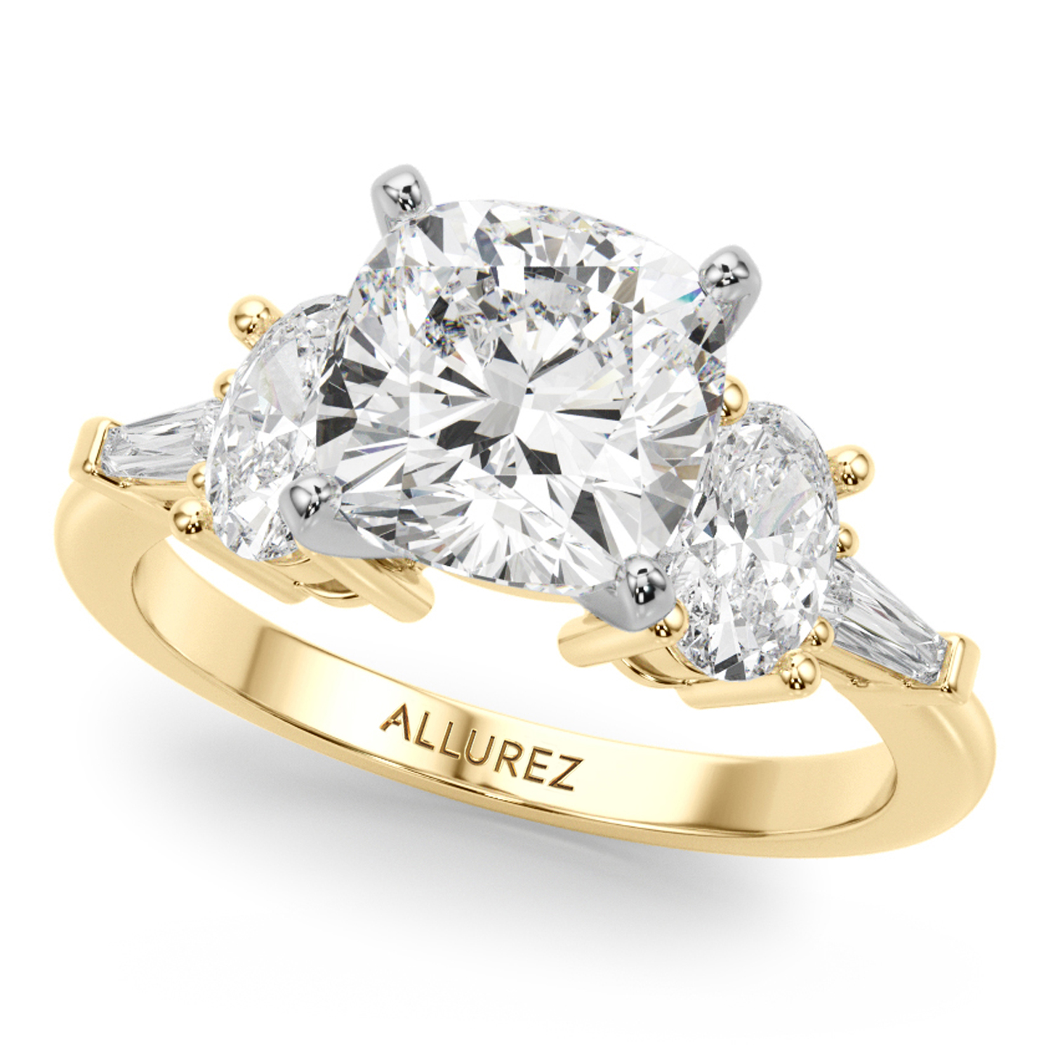 Cushion Cut Moissanite & Lab Grown Diamond Engagement Ring 18K Yellow Gold (4.18ct)