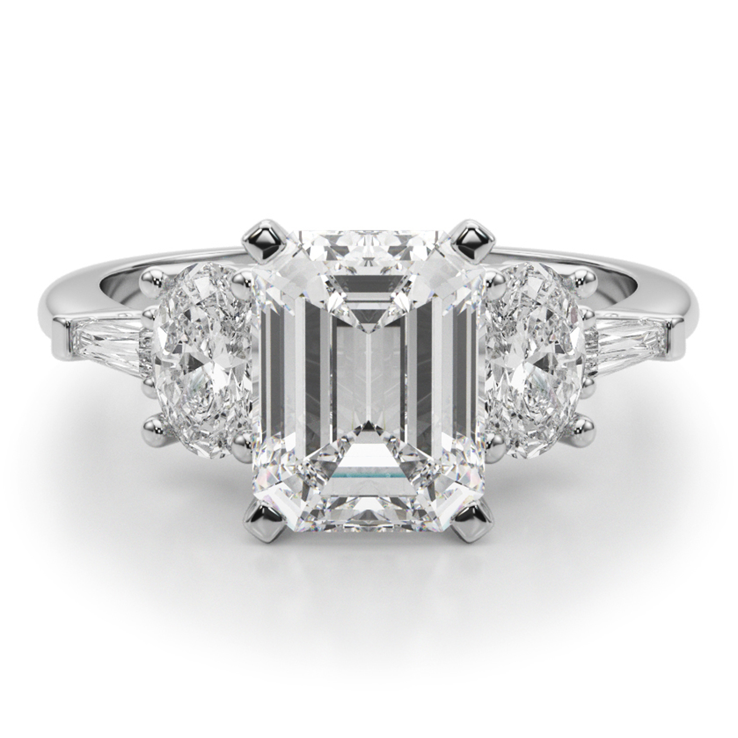 Emerald Cut Lab Grown Diamond Engagement Ring 14K White Gold (4.18ct)