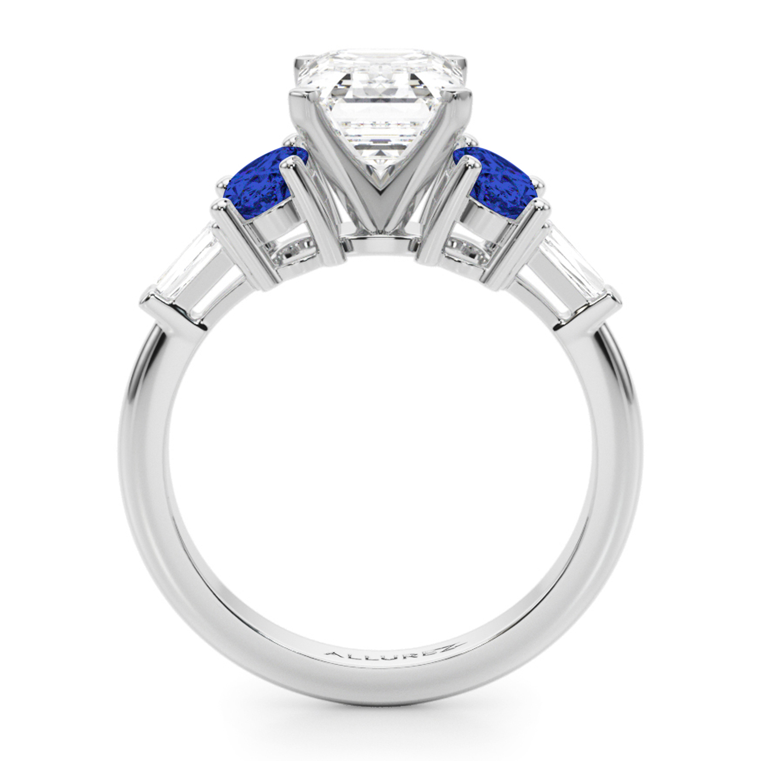 Emerald Cut Lab Grown Diamond & Oval Blue Sapphire Engagement Ring in Platinum (4.32ct)