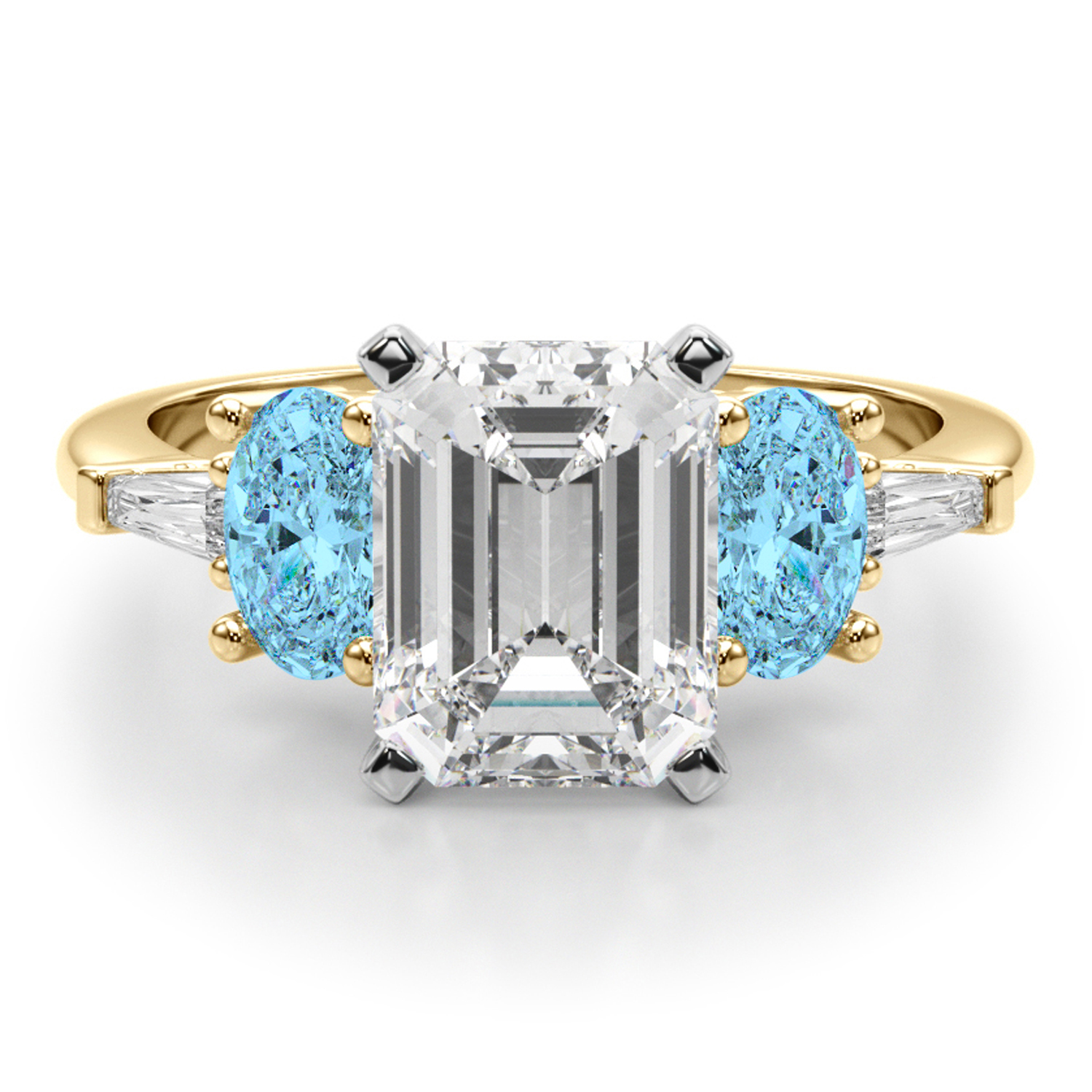 Emerald Cut Lab Grown Diamond & Oval Blue Topaz Engagement Ring 14K Yellow Gold (4.18ct)