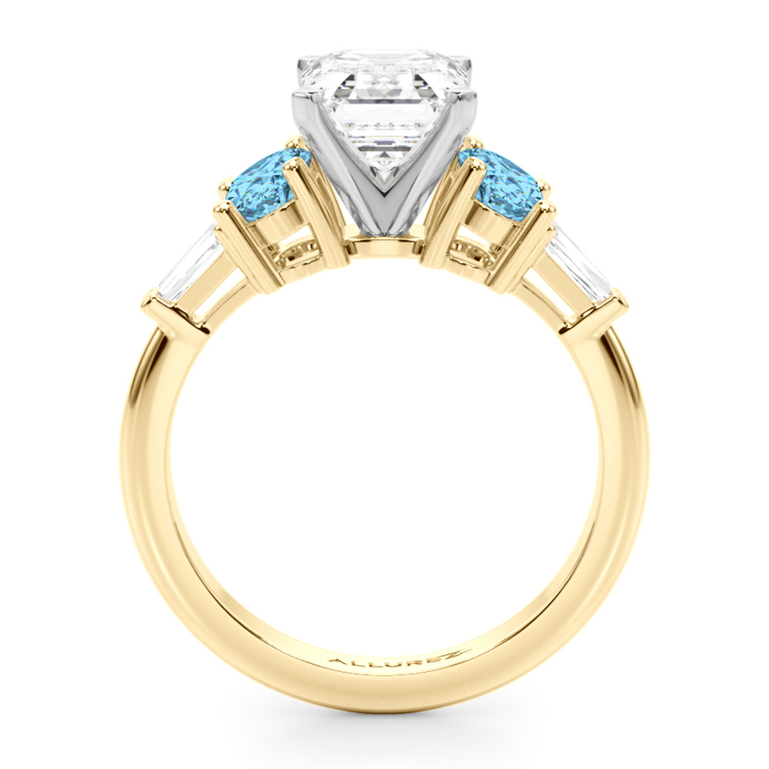 Emerald Cut Lab Grown Diamond & Oval Blue Topaz Engagement Ring 14K Yellow Gold (4.18ct)